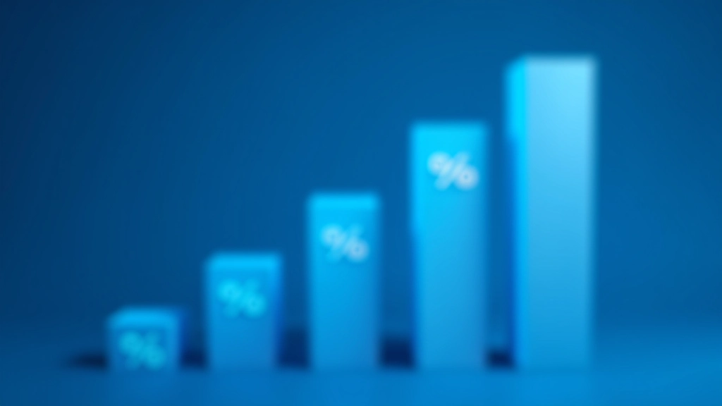 Grafik mit steigenden Balkendiagrammen und Prozentzeichen auf blauem Hintergrund