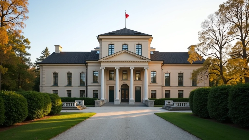 Historische Forschungsinstitution mit klassischer Architektur, Statue oder Denkmal im Vordergrund