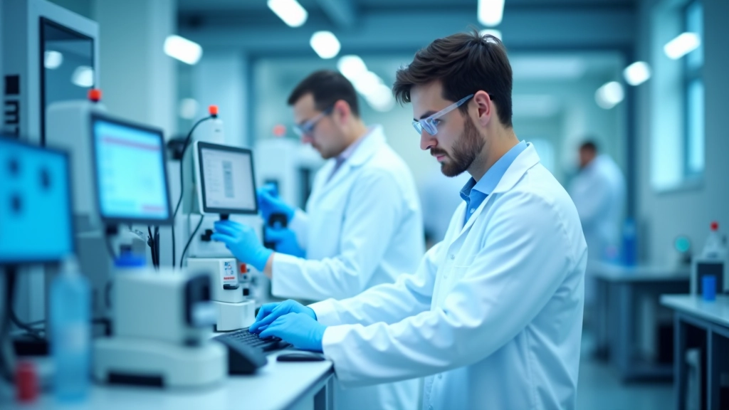 Modernes Forschungszentrum mit Hightech-Ausrüstung und Wissenschaftlern bei der Arbeit