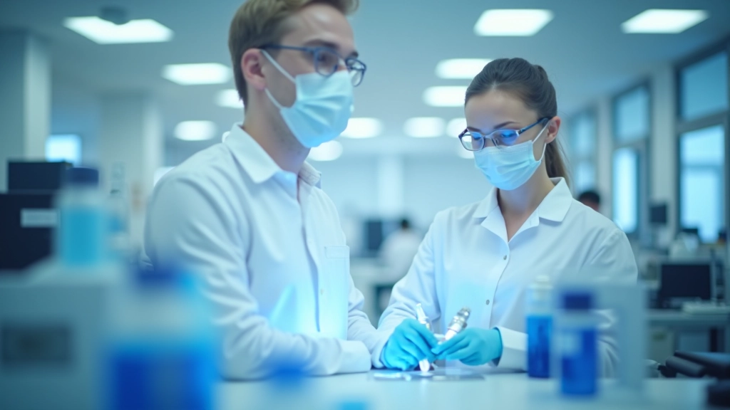 Moderne Forschungsgeräte und Instrumente in hochmodernem Labor mit digitalen Displays