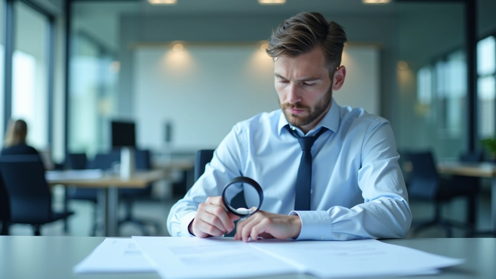Techniker bei der Patentprüfung mit technischen Dokumenten und Lupe